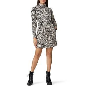 La Vie Rebecca Taylor White Black Dot Print High Neck A-Line Mini Dress Size M